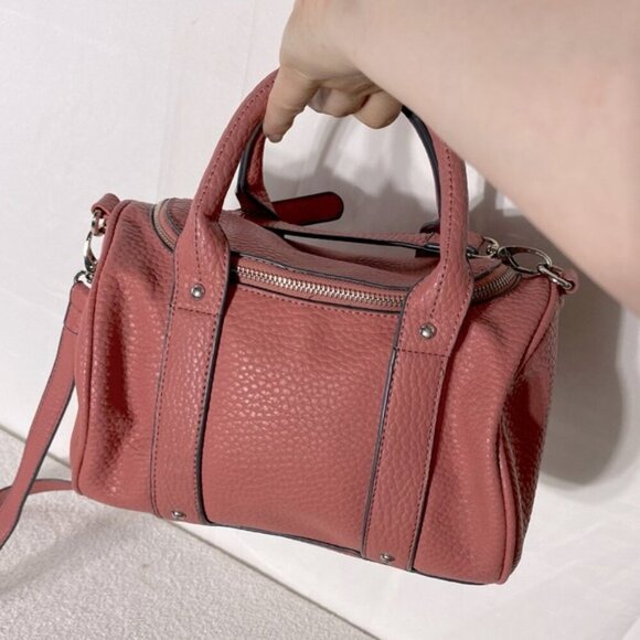 JustFab Pink Faux Pebbled Leather Mini Duffel Bag Cross Body Shoulder Bag Purse - Picture 3 of 13
